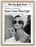 iHery Audrey Hepburn 'Better Late Than Ugly' Vintage Print Wall Art - Natural Oak Frame 12x16