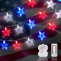 Dirnun 40-LED Red White Blue Star String Lights - 4th of July Patriotic Decor with Remote