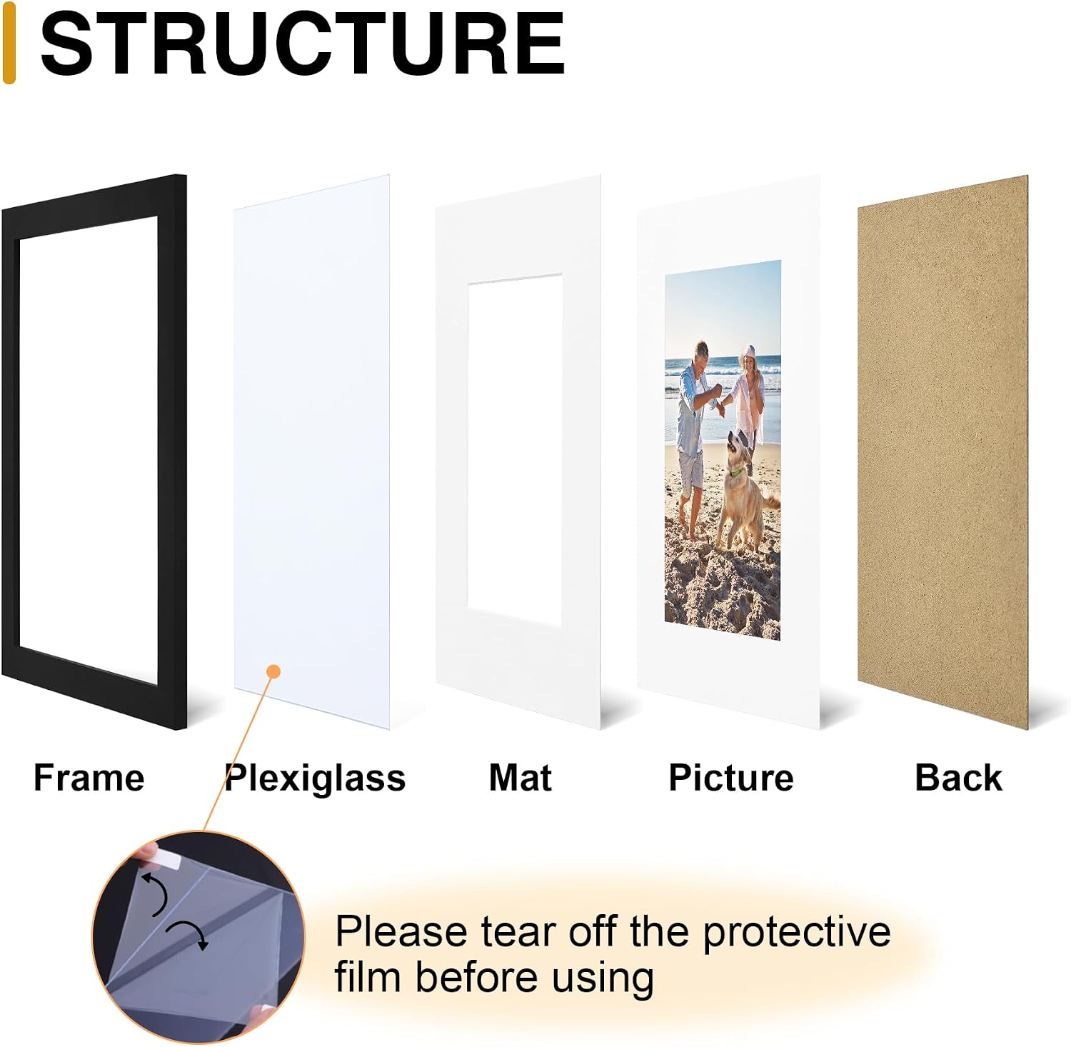 decorUhome Black 8x10 Picture Frame - Holds 5x7 Matted Photos for Wall/Tabletop Display