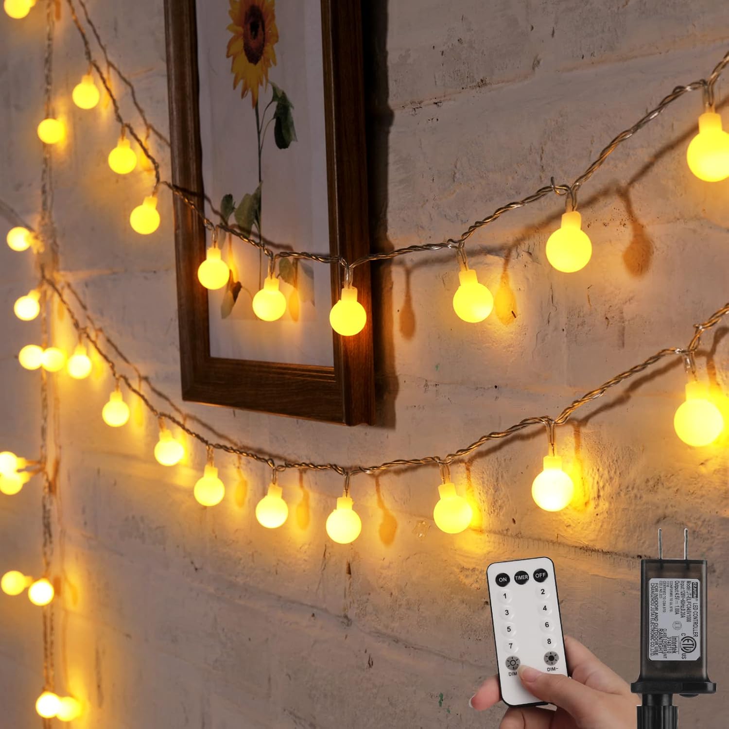 Minetom 33ft 100-LED Globe String Lights with Remote - Warm White for Indoor/Outdoor Decor
