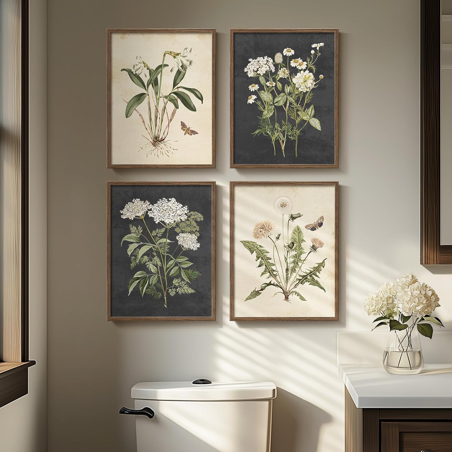 Cuspin 4-Piece Vintage Framed Floral Botanical Wall Art Prints, 8x10 Inch for Home Decor