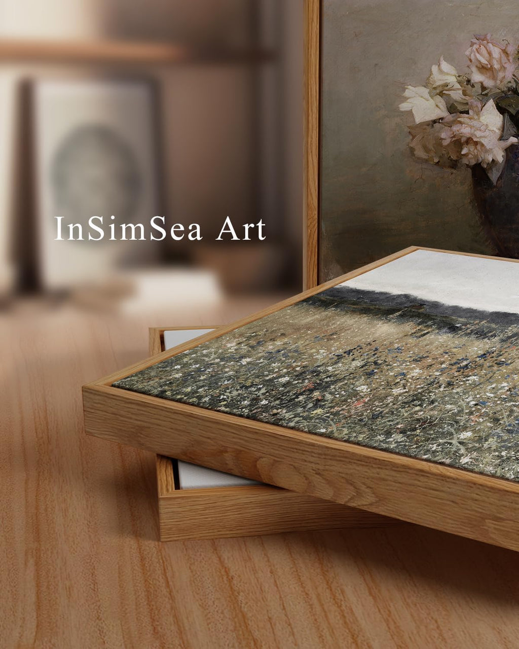 InSimSea Framed Vintage Canvas Wall Art - Champ Fleuri (24x36)