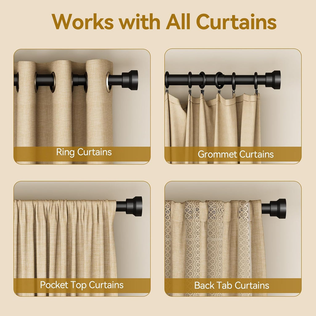 YaFex 32-144 Inch Heavy-Duty Adjustable Black Window Curtain Rod