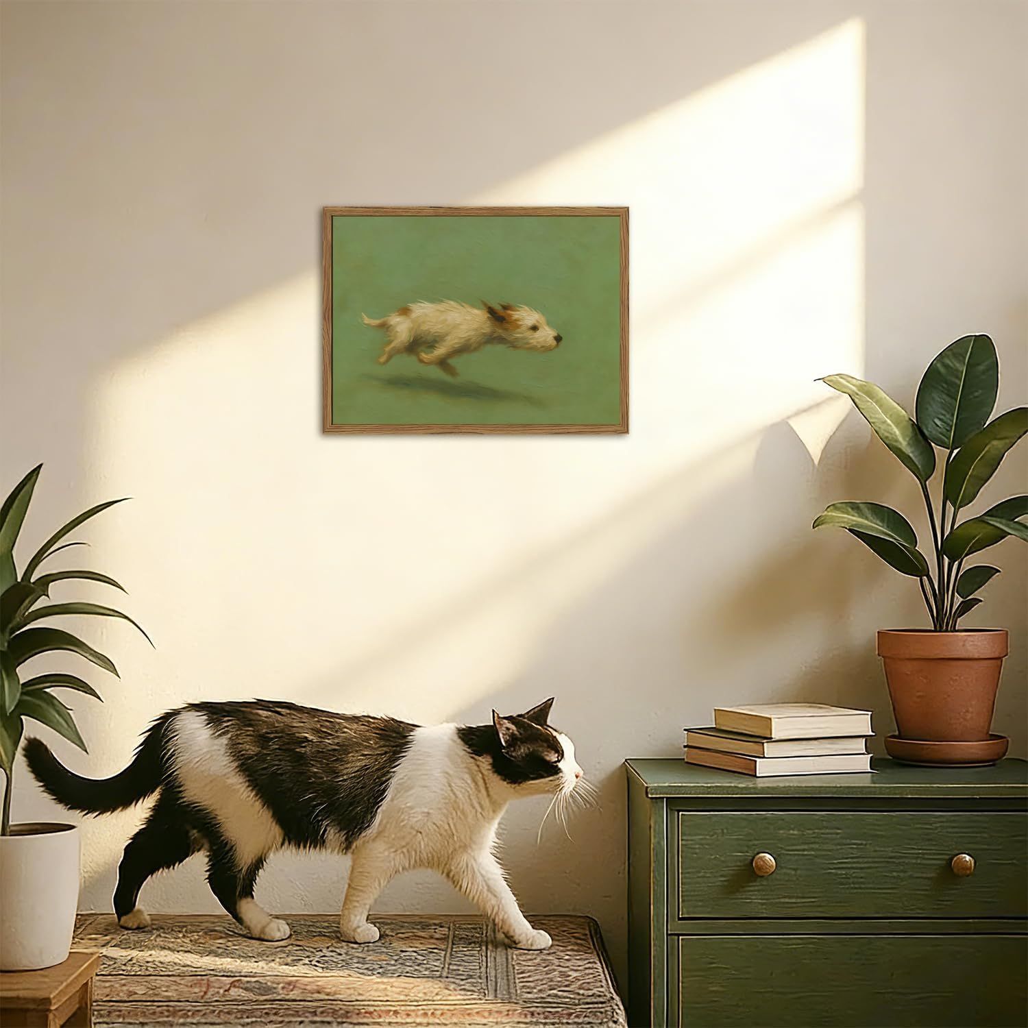 AFCHUNZ Funny Terrier Dog Zoomies Framed Canvas Wall Art 12x16 inch Home Decor