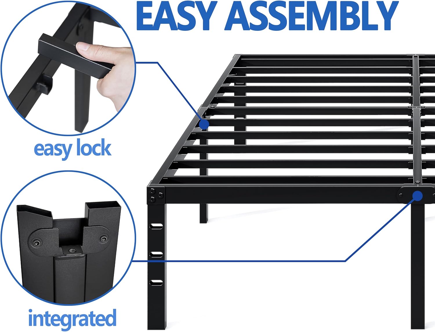 NEW JETO Queen Size Metal Bed Frame w/Storage - Heavy Duty Sturdy Mattress Foundation (No Box Spring)