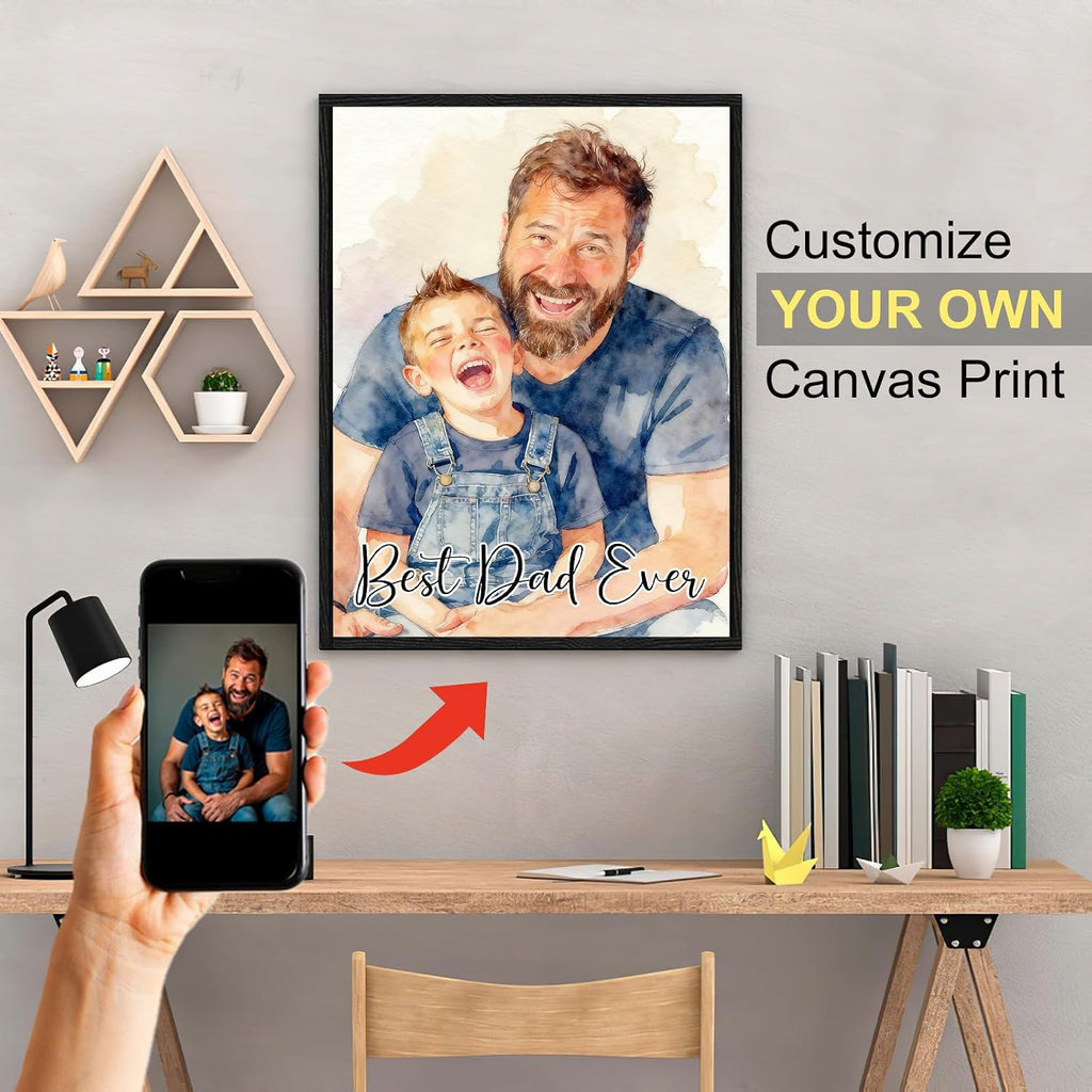 Personalized Father's Day Gift - Custom Photo Canvas Print for Dad & Family - Premium Framed Wall Art Ready to Hang