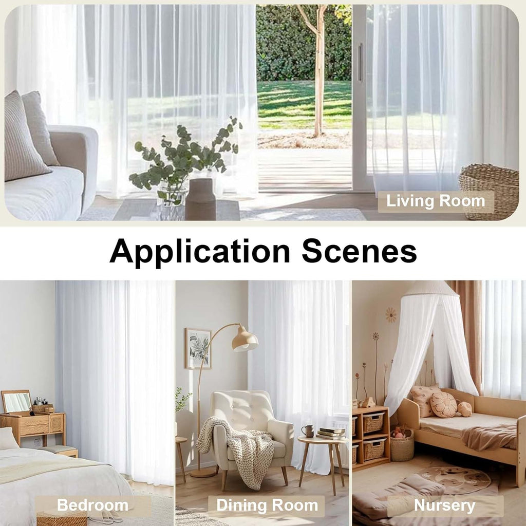 OWENIE White Sheer Curtains 84" Long 2 Panels - Rod Pocket Voile Drapes
