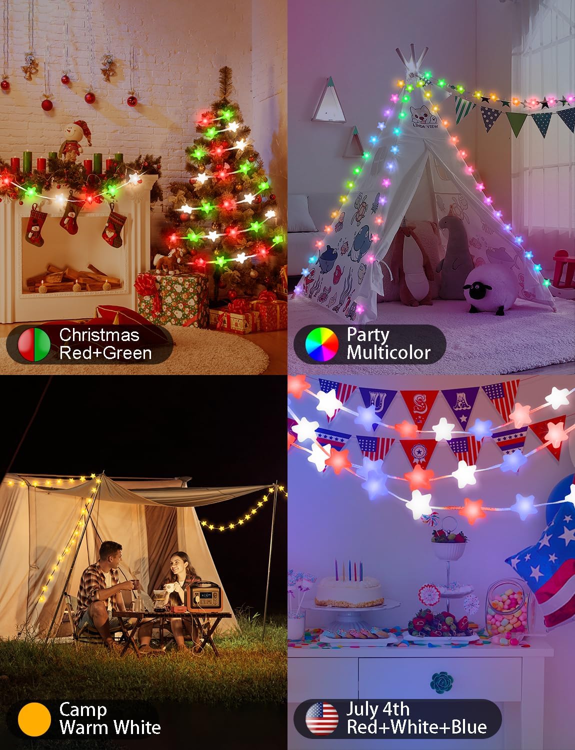 Echosari Smart Star Fairy Lights - 33ft RGB String Lights w/ App & Remote Control