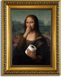 YD&YZY Humorous Gold Framed Bathroom Wall Art - Mona Lisa Pinching Nose Toilet Decor 8x10 inch