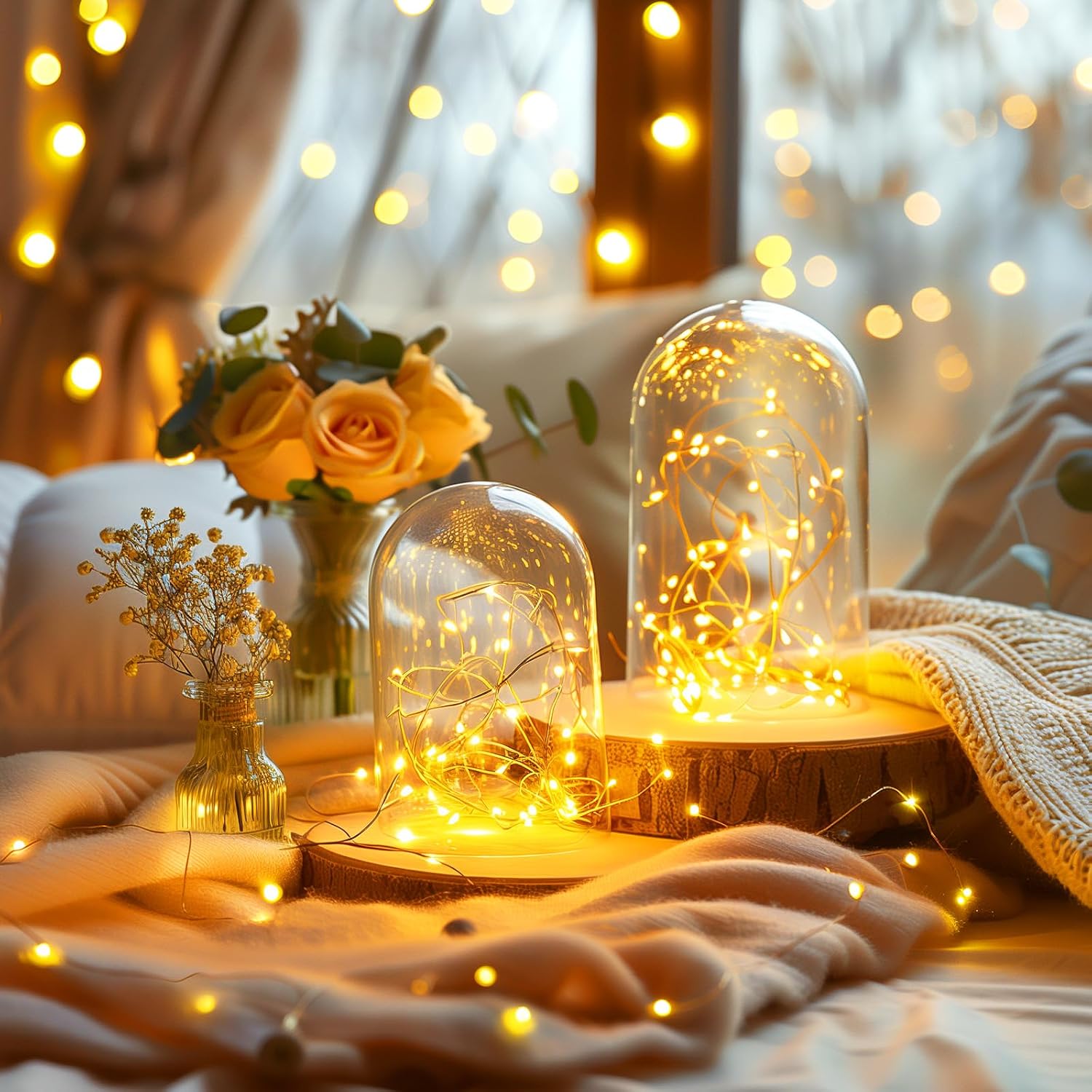 Minetom 33Ft 100 LED Waterproof Fairy Lights - Warm White Plug-In String for Indoor/Outdoor Decor