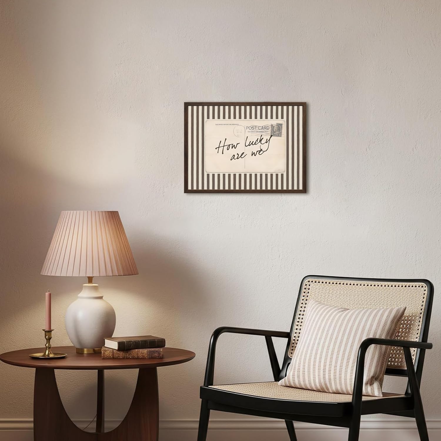 Vintage Striped 'How Lucky Are We' Inspirational Wall Art - Preppy Quote Print, 12x16 Framed Canvas for Living Room
