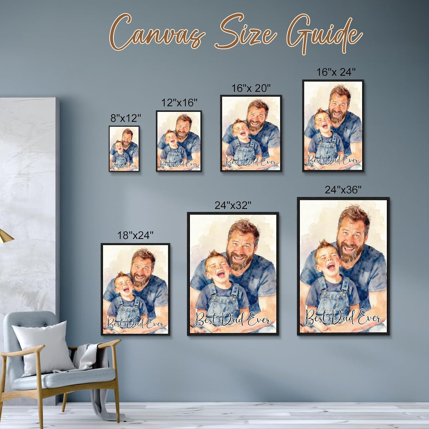 Personalized Father's Day Gift - Custom Photo Canvas Print for Dad & Family - Premium Framed Wall Art Ready to Hang