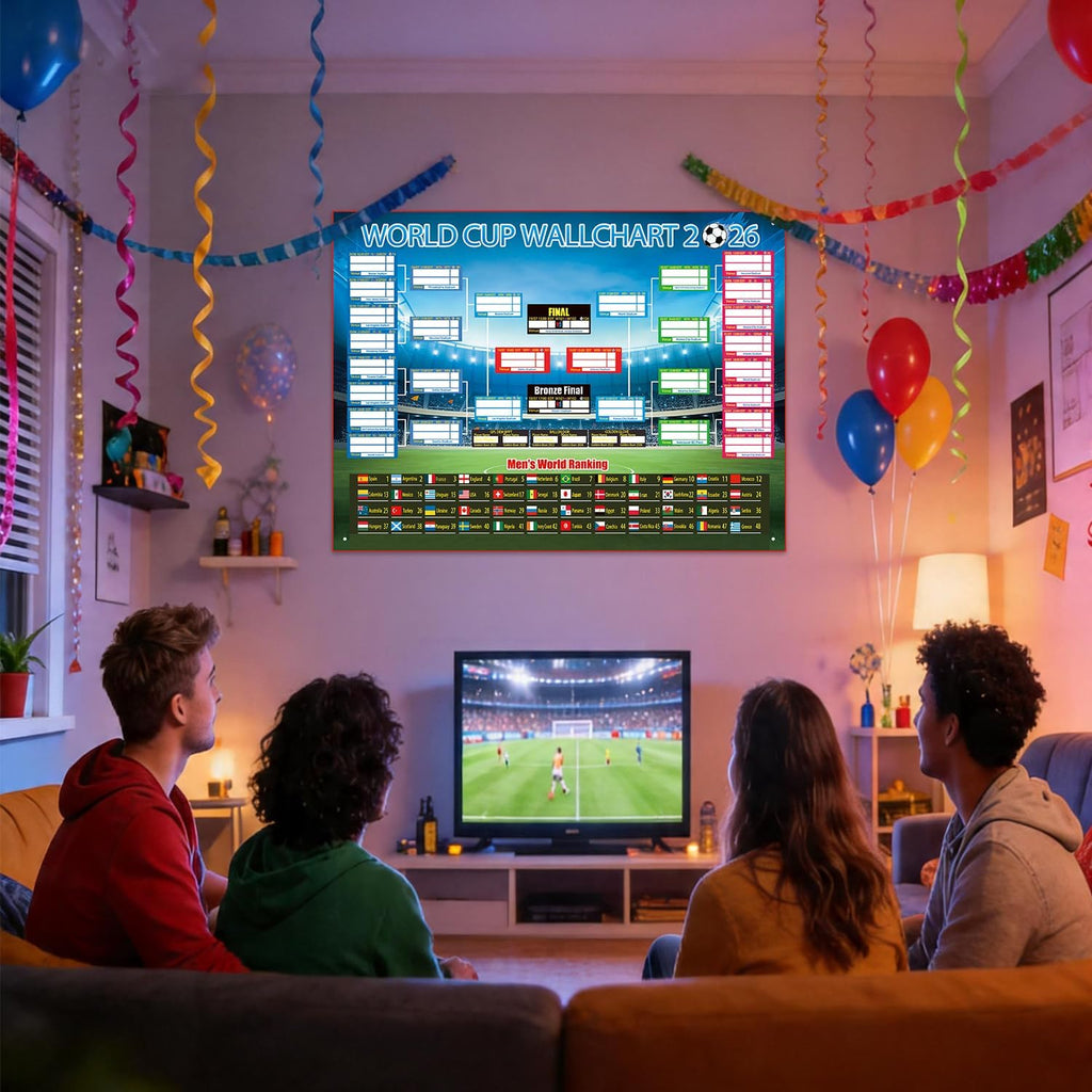2026 World Cup Bracket Poster Black - 27.6x23.6 Inch Soccer Game Tracker for Home Decor & Parties