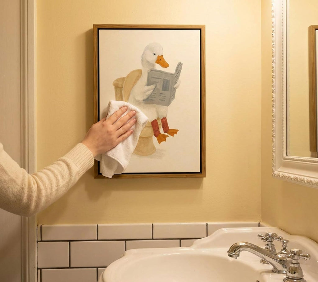 Funny Bathroom Wall Art: Goose Reading Newspaper Framed Canvas Print (8x10in)