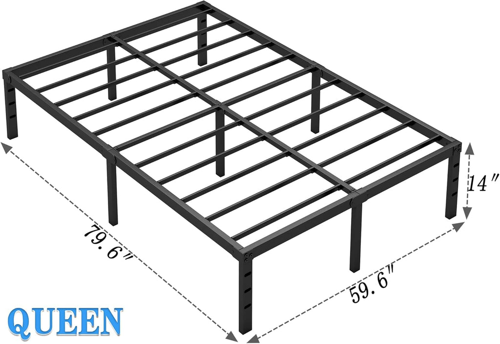 NEW JETO Queen Size Metal Bed Frame w/Storage - Heavy Duty Sturdy Mattress Foundation (No Box Spring)