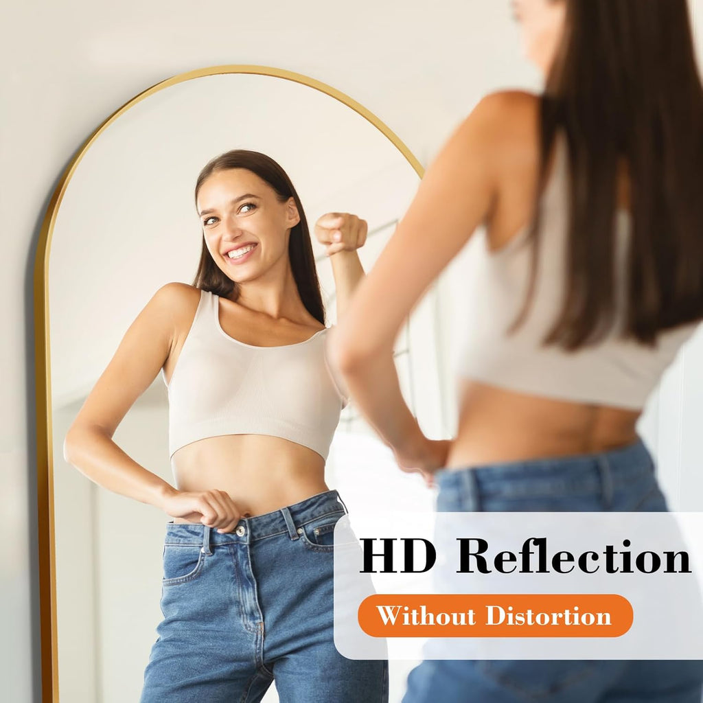 DUMOS Gold Arched Full Length Floor Mirror 64x21 - Shatterproof Modern Decor