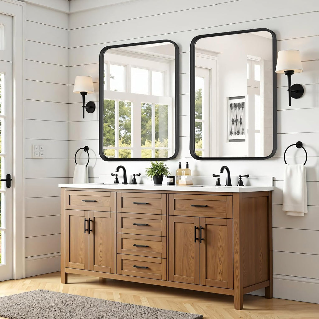 Atilioo 30x22 Inch Matte Black Framed Wall Mirror - Shatterproof Tempered Glass for Bathroom Vanity