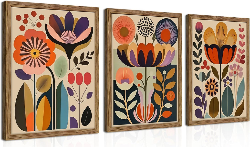Fancynew Framed Floral Wall Art Set of 3 - Scandinavian Decor