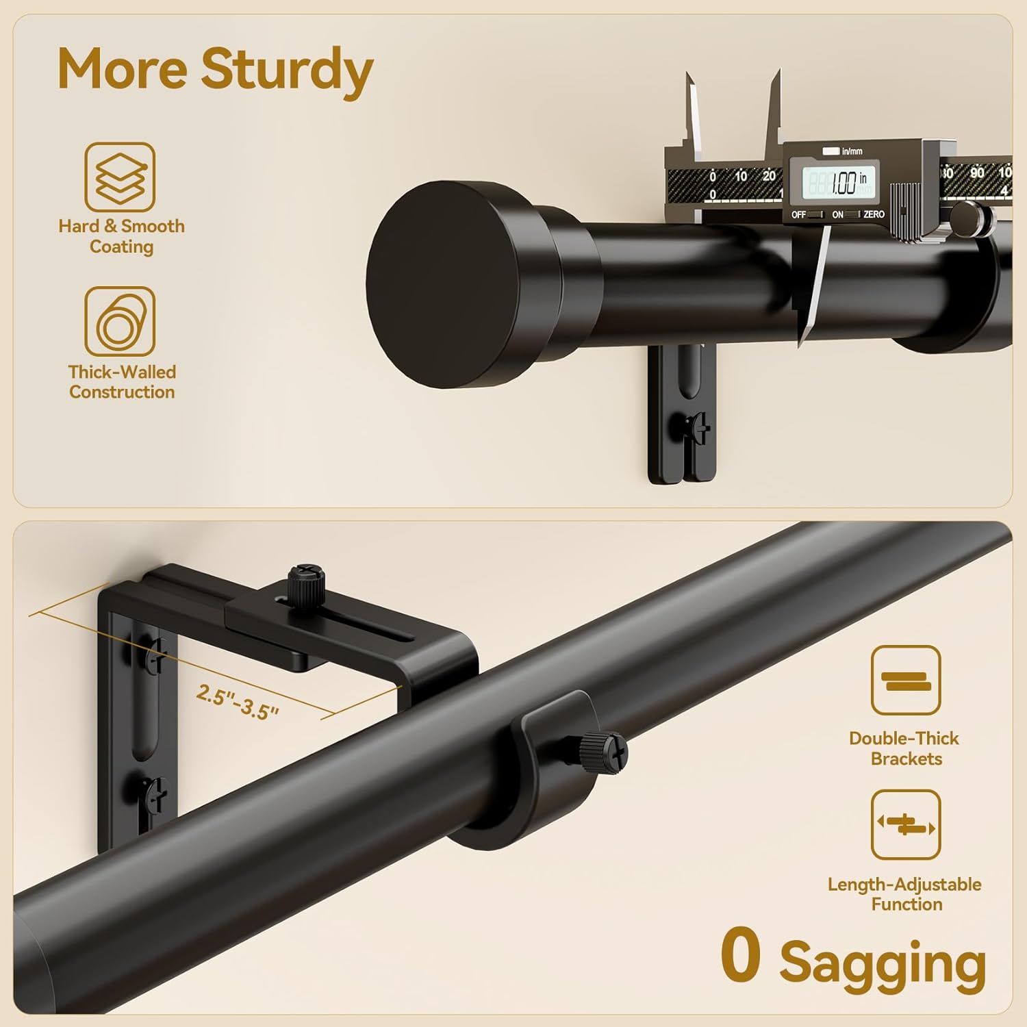YaFex 32-144 Inch Heavy-Duty Adjustable Black Window Curtain Rod