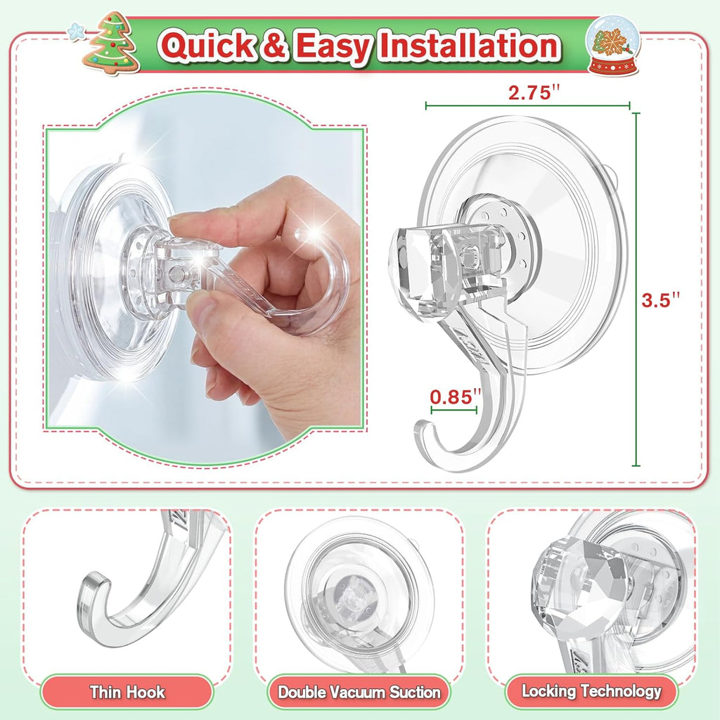 VIS'V Heavy Duty Clear Suction Wreath Hangers - 22 lb Capacity, 2 Pack