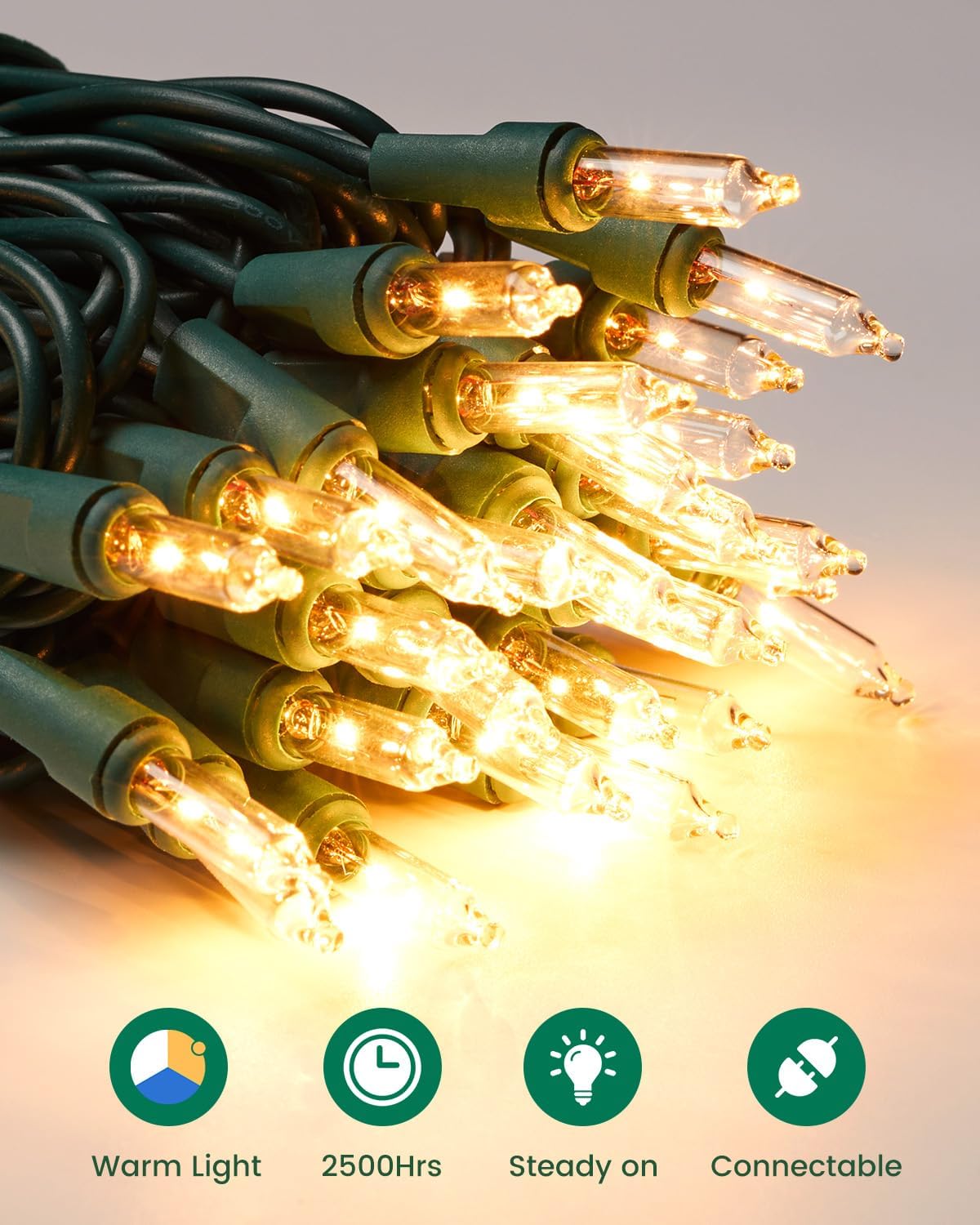Minetom 100 Clear Christmas String Lights Green Wire - Indoor Outdoor Festive Decor
