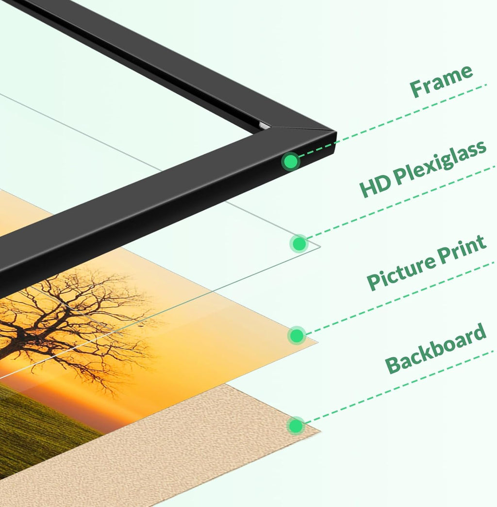 11x17 Black Picture Frame - Shatterproof Plexiglass & Hanging Hardware for Wall Display