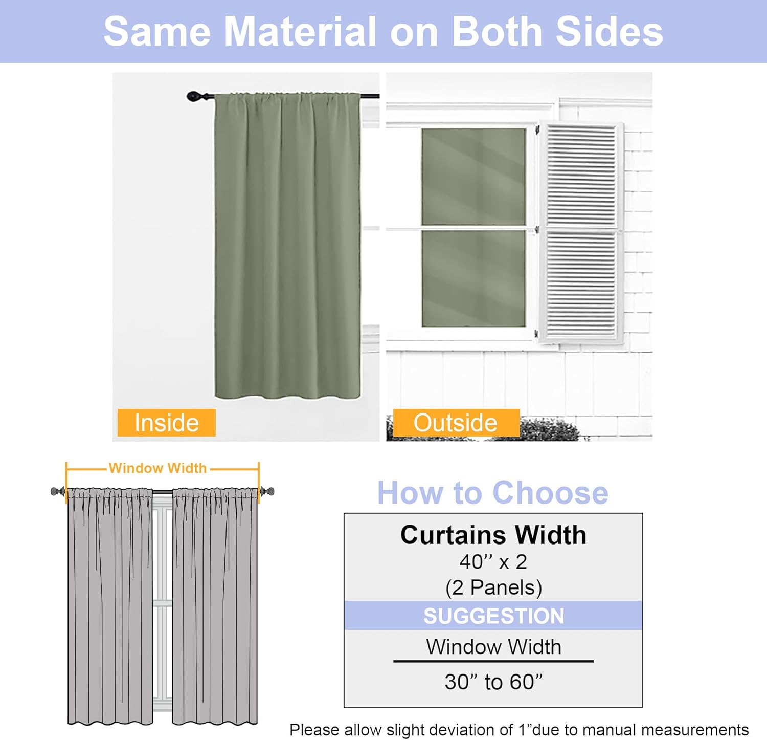 Simplebrand Sage Green Blackout Curtains - Bedroom Thermal Insulated Drapes, 63" Length, 2 Panels