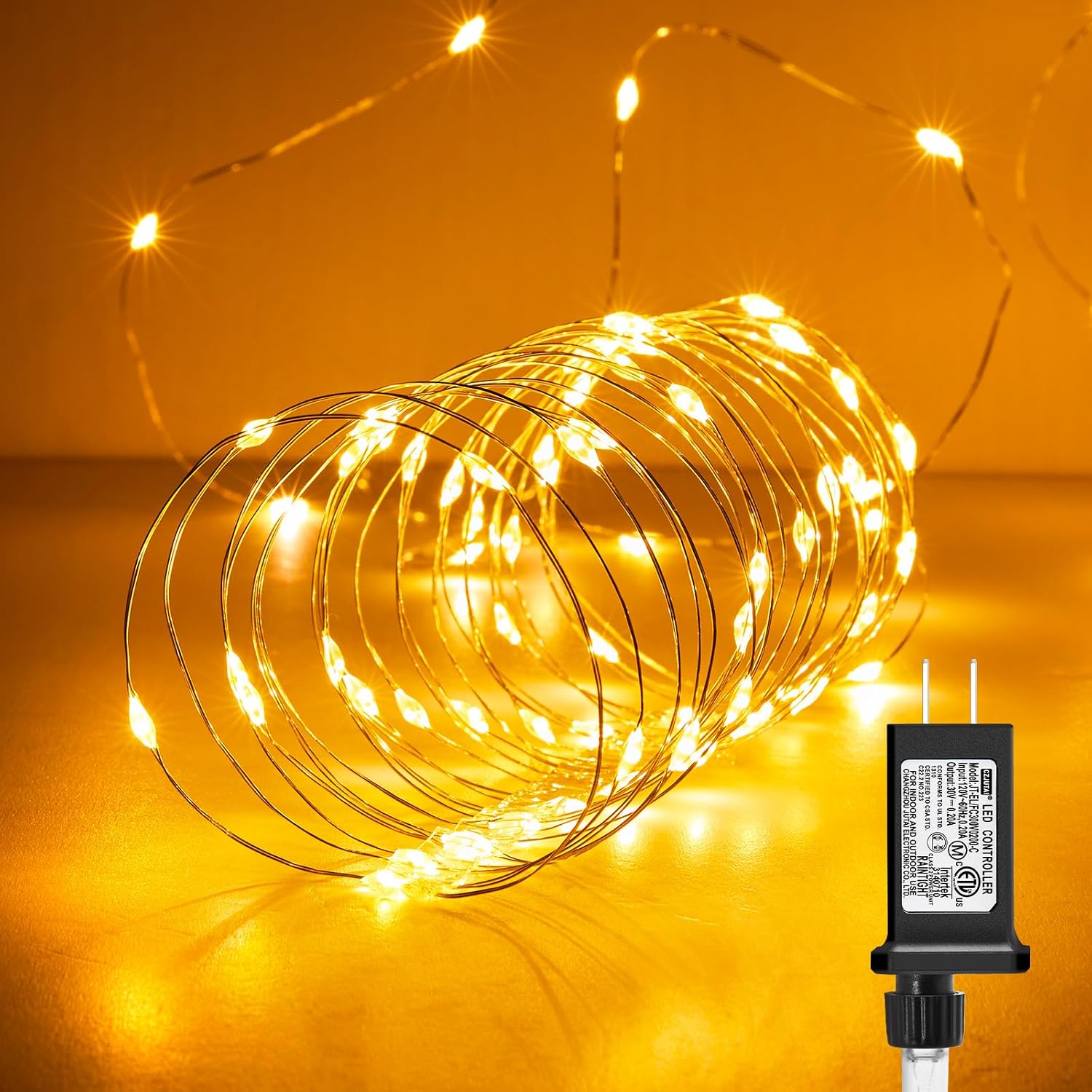 Minetom 33Ft 100 LED Waterproof Fairy Lights - Warm White Plug-In String for Indoor/Outdoor Decor