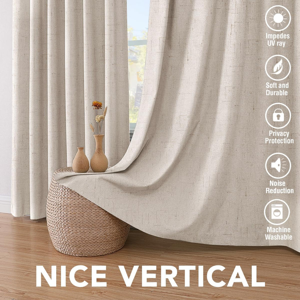 H.VERSAILTEX Linen 100% Blackout Curtains for Bedroom - Textured Grommet Panels with White Lining (2 Pack)