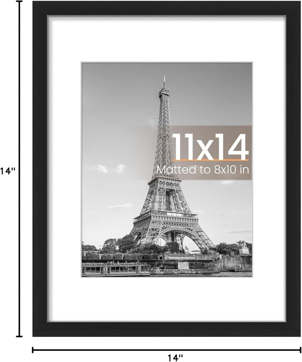 upsimples 11x14 Black Picture Frame - Fits 8x10 with Mat or 11x14 Without, Wall Mount