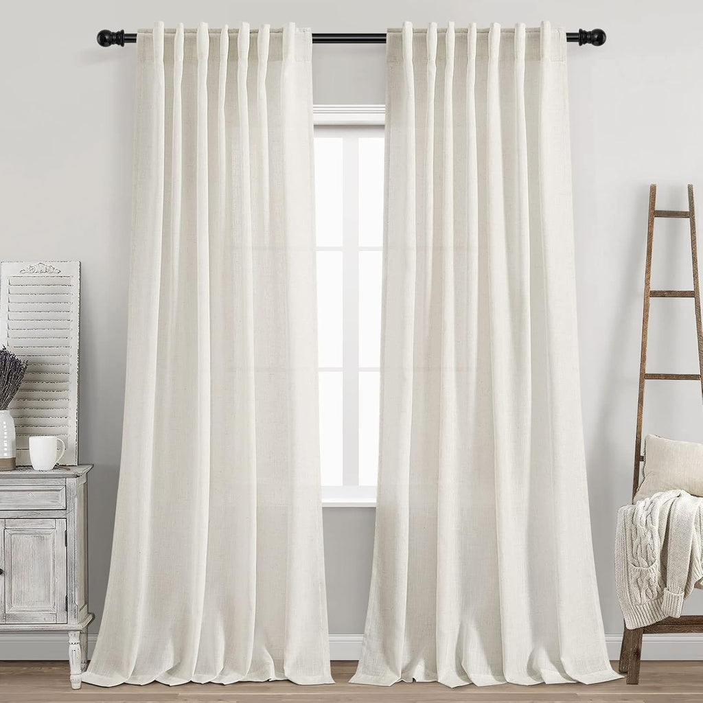 Nanspring 84" Linen Blend Back Tab Curtains (2 Panels) - Modern Farmhouse Semi Sheer Drapes