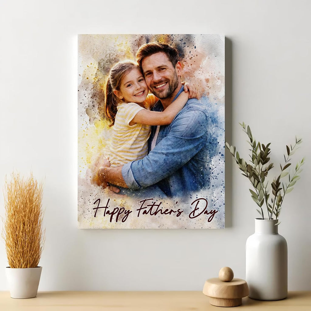 Ultragifta Custom Watercolor Canvas for Dad - Personalized Father's Day Gift with Photos