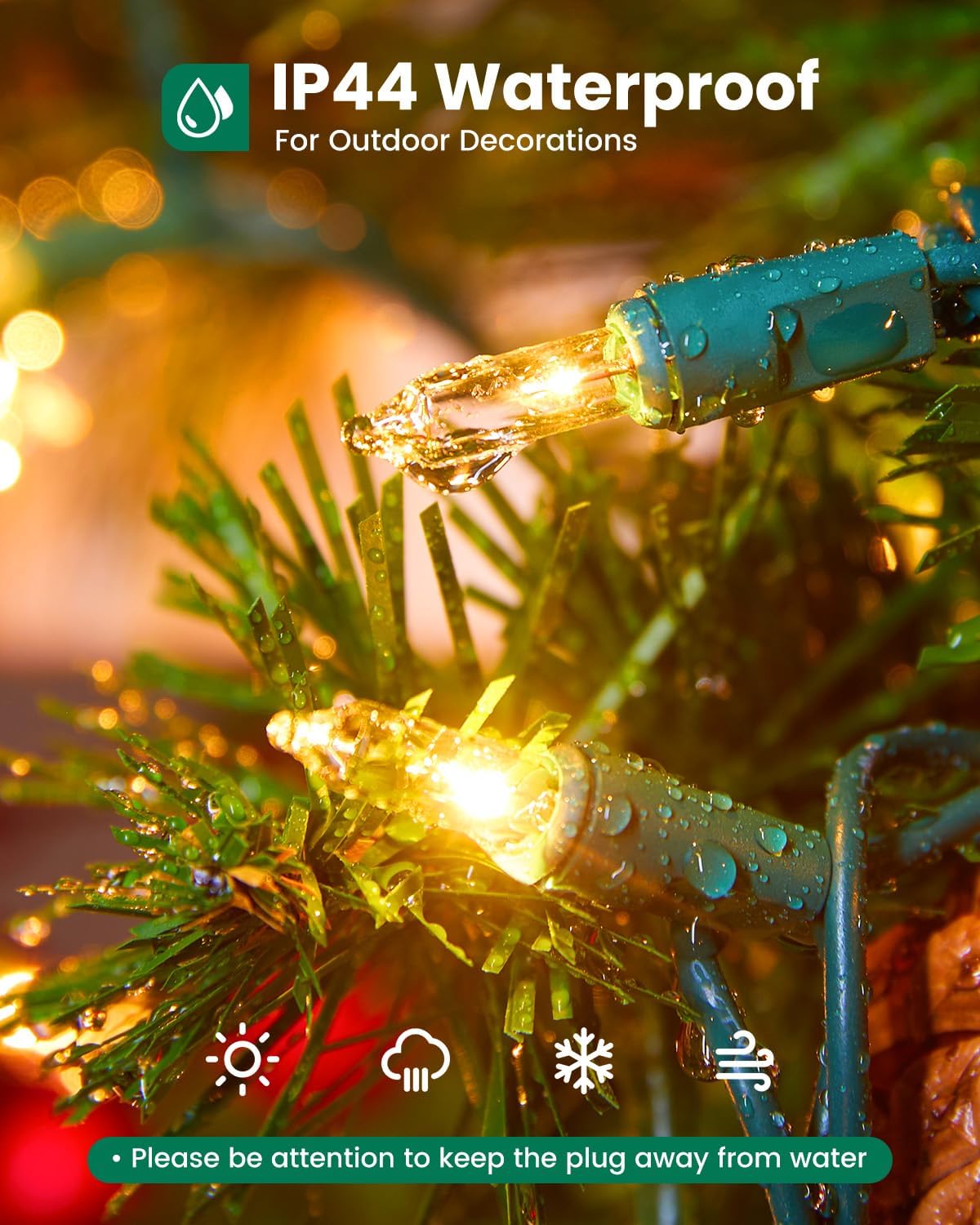 Minetom 100 Clear Christmas String Lights Green Wire - Indoor Outdoor Festive Decor