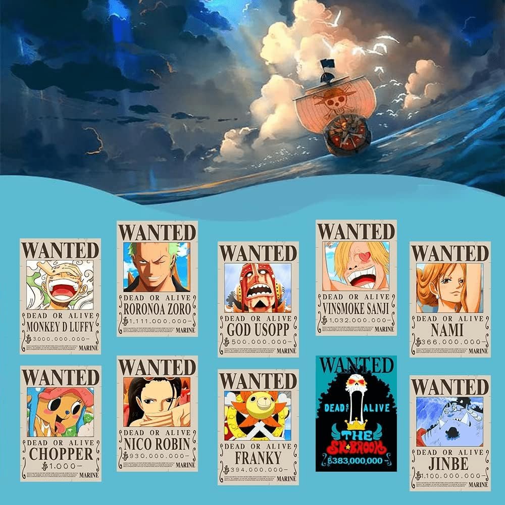 TYZZHOA 25PCS One Piece Wanted Posters Set - Straw Hat Crew (Luffy Zoro Sanji)