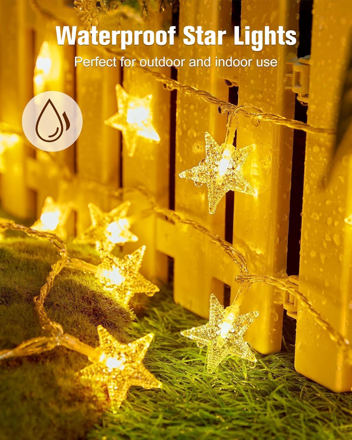 Minetom 17ft 50-LED Battery Timer Star Fairy String Lights for Indoor Outdoor Decor