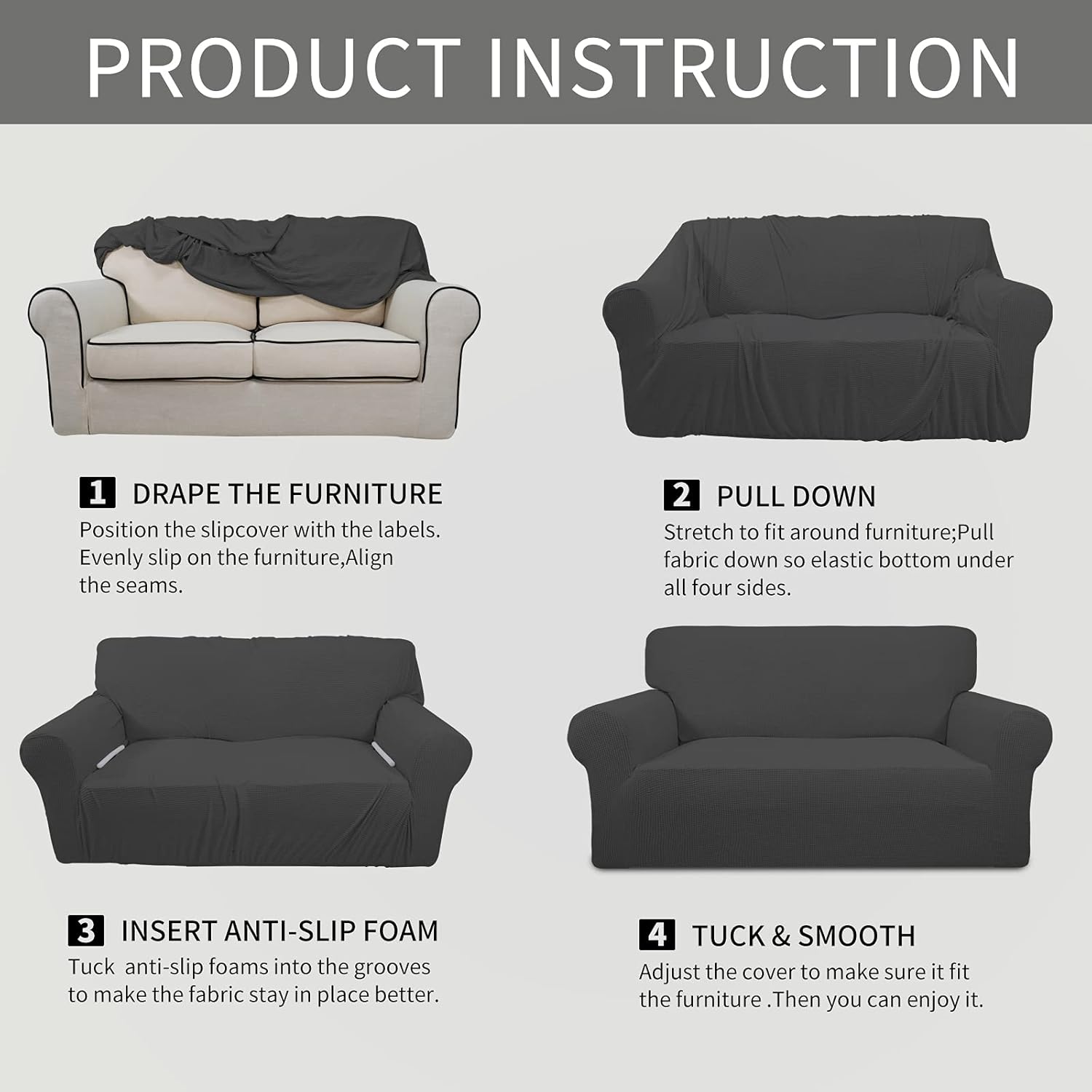 Easy-Going Stretch Sofa Slipcover for Kids - 80% Spandex Polyester Cover (Dark Gray)