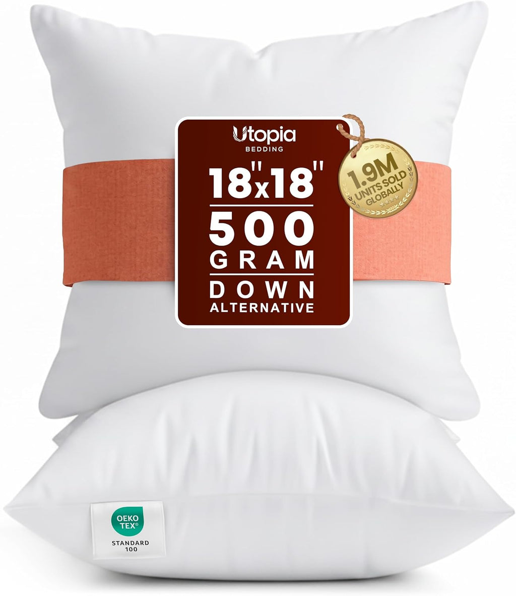 Utopia Bedding 18x18 Decorative Pillow Inserts (Set of 2) - Soft, Fluffy Cushions for Beds & Sofas