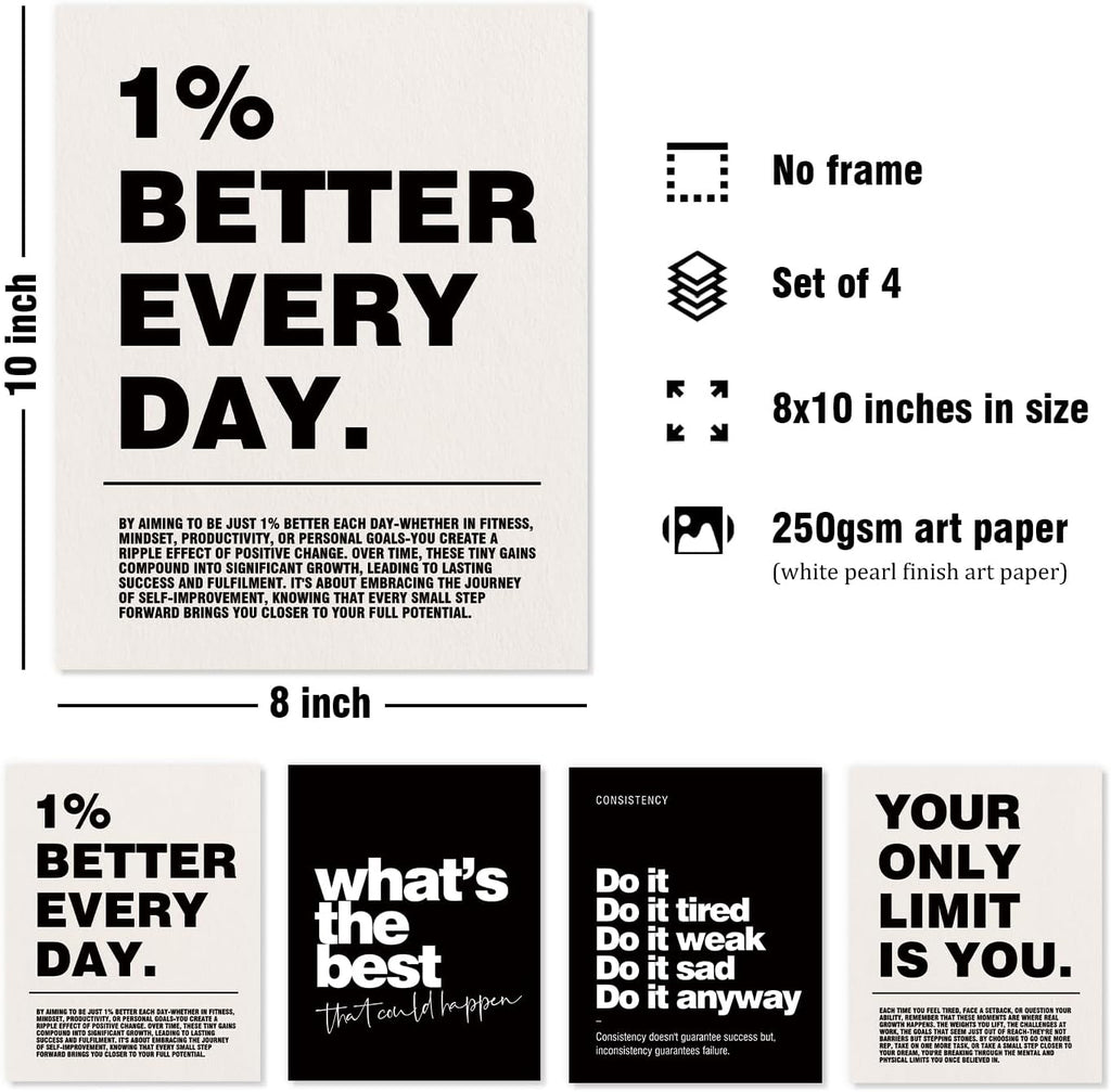DSHFG 4-Piece Motivational Wall Art Prints Set - 8x10 Unframed Office Decor