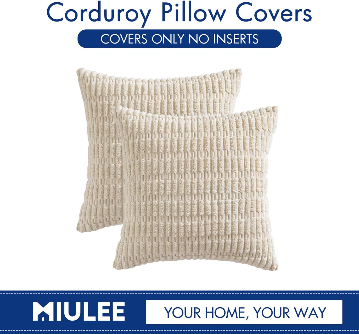 MIULEE Pack of 2 Corduroy Striped Throw Pillow Covers 18x18 Cream White Modern Home Decor