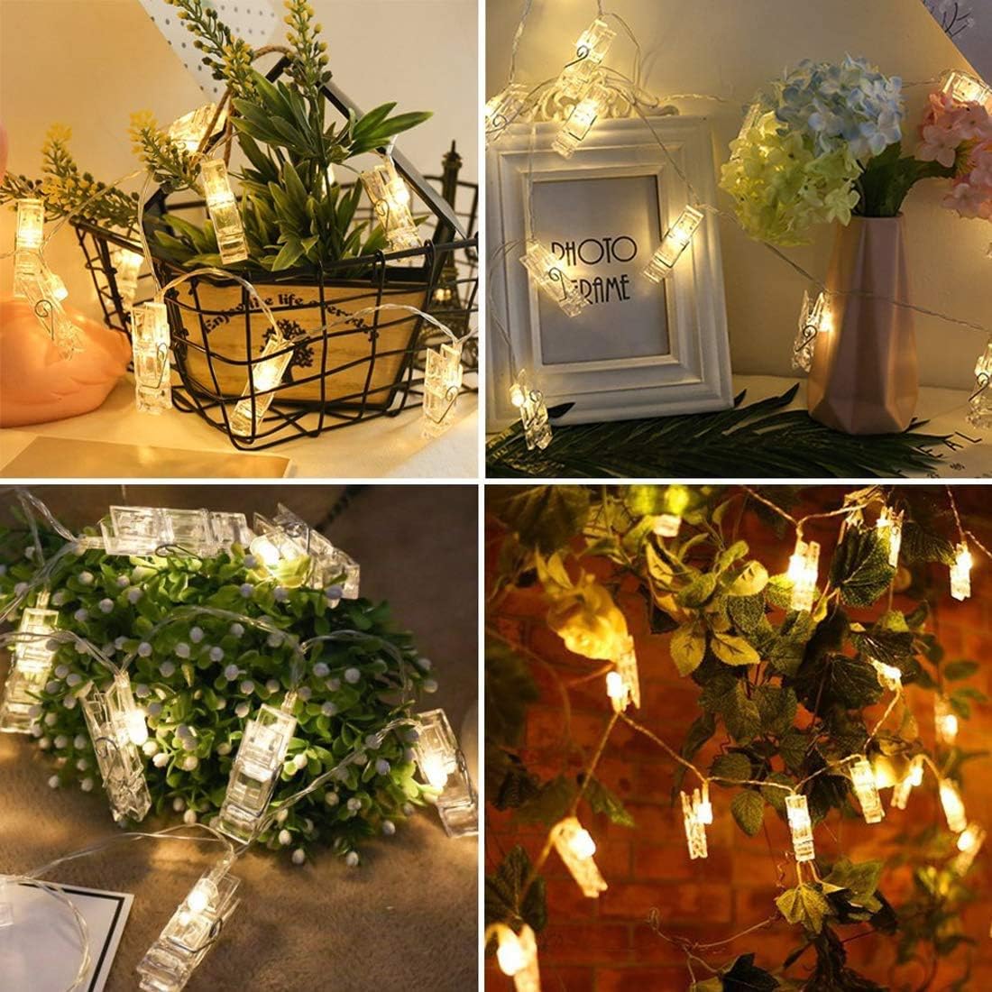 Dopheuor Battery Operated Photo Clip String Lights - Warm White LED Fairy Lights for Photos