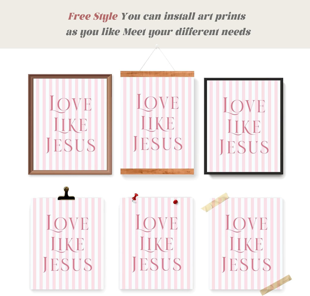 LARTSFRO Pink Bow Jesus Wall Art for Teen Girls - Set of 4 Unframed 8x10 Prints