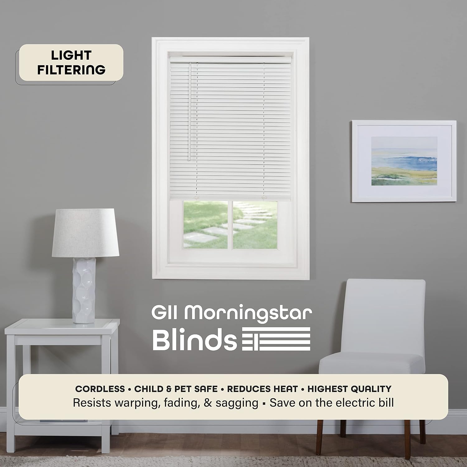 Cordless Light Filtering Mini Blinds for Indoor Windows - 34x64, Pearl White by Achim Home Decor