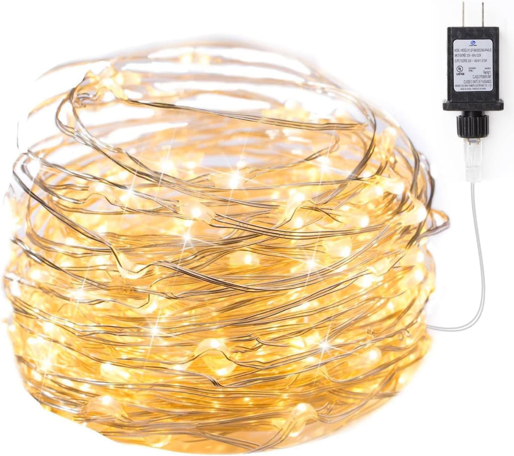 Minetom 33Ft 100 LED Waterproof Fairy Lights - Warm White Plug-In String for Indoor/Outdoor Decor
