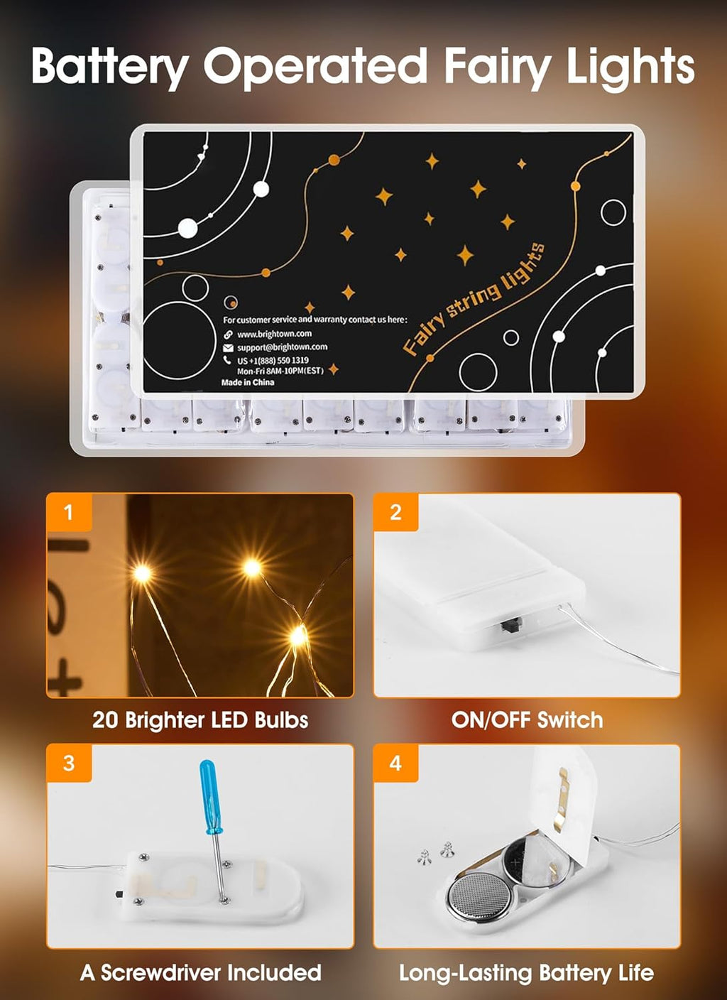 Minetom Battery-Operated Fairy Lights - 6-Pack 7ft Waterproof Warm White LED String for Weddings & Decor