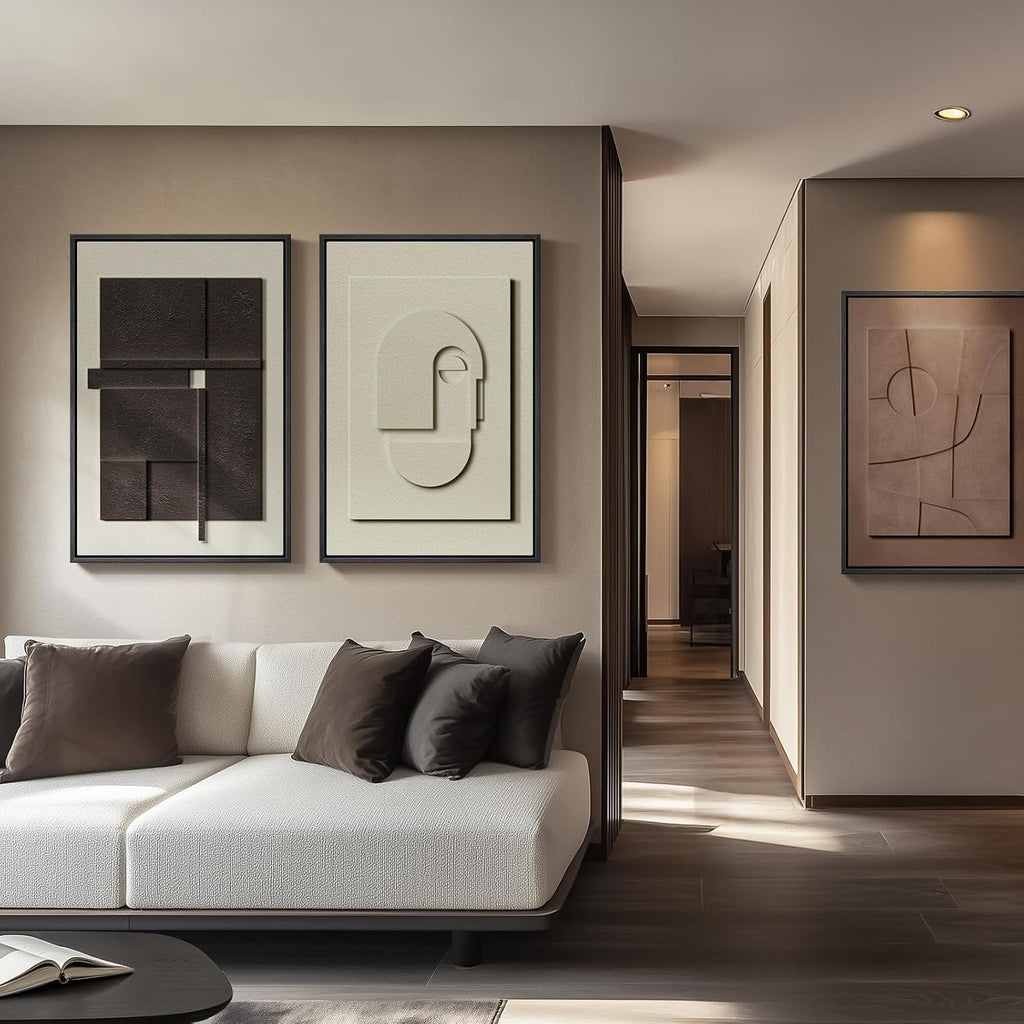 Cuspin Large Framed Abstract Wall Art Set - Modern Geometric Textured Prints for Living Room & Hallway