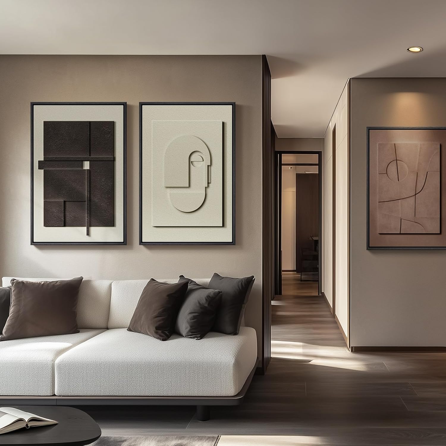 Cuspin Large Framed Abstract Wall Art Set - Modern Geometric Textured Prints for Living Room & Hallway