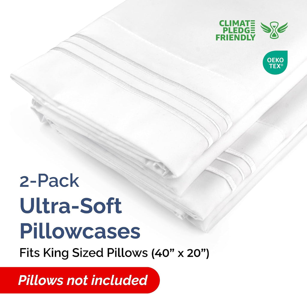 Ultra Soft Hotel-Quality King Pillowcase Set (2-Pack) - Wrinkle-Free & Fade-Resistant by CGK Linens