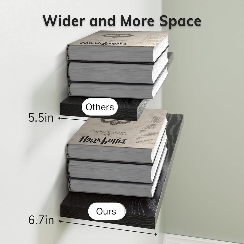 BAYKA Rustic Floating Shelves for Bathroom & Bedroom - 3-Pack Black, 22lb Capacity