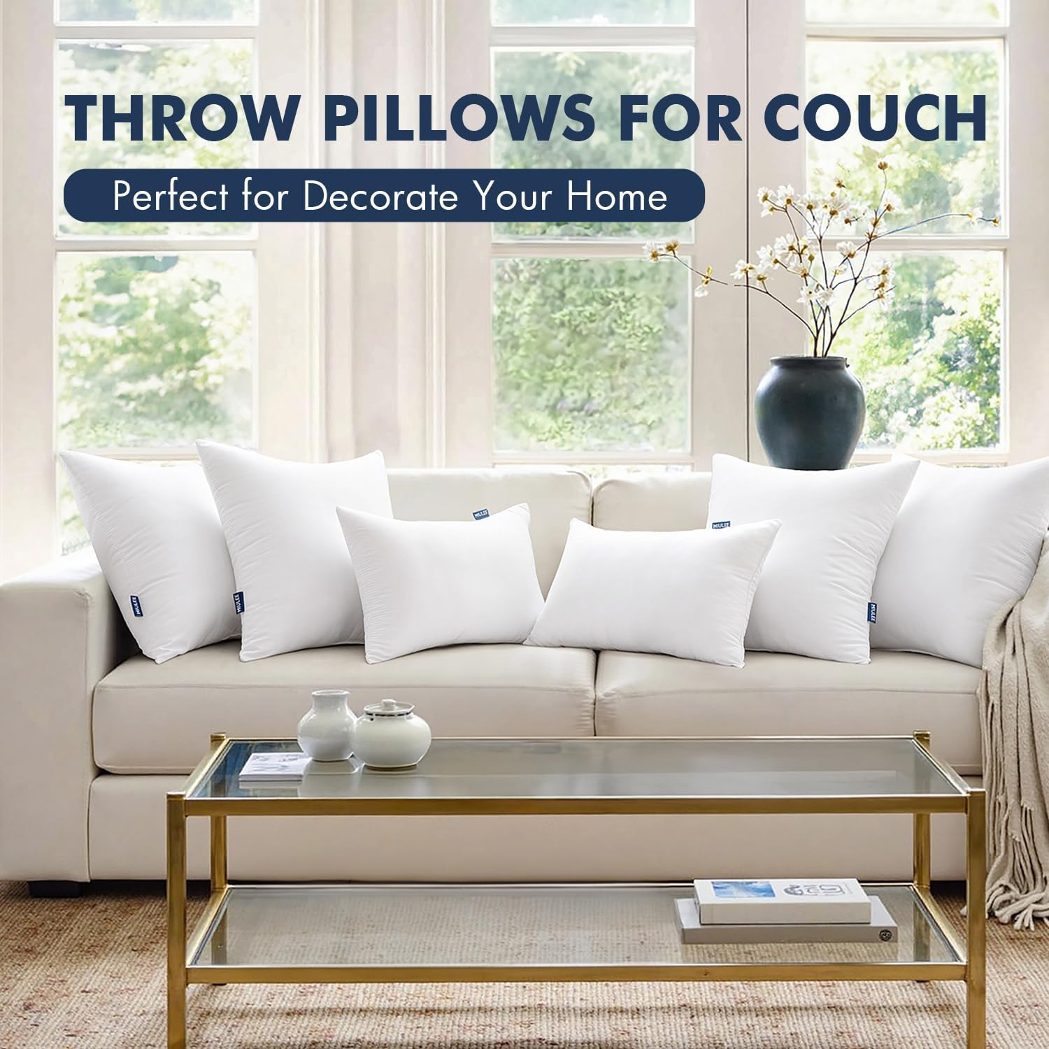 MIULEE 2-Pack 18x18 Pillow Inserts - Premium Virgin Fiber Filling for Long-Lasting Plushness