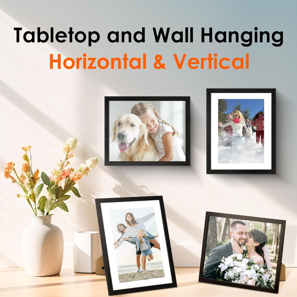 FIXSMITH 8x10 Picture Frame Set (2-Pack) - Black Wall/Tabletop Frames for 5x7 & 8x10 Photos